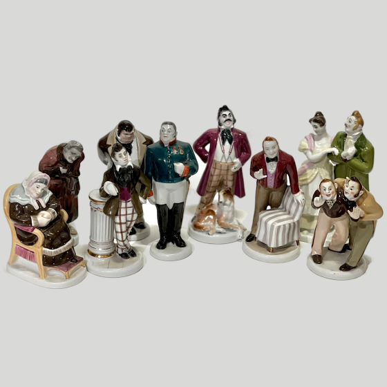 Комплект из 9 статуэток гоголевских персонажей, СССР, ЛФЗ, 1950-е гг.